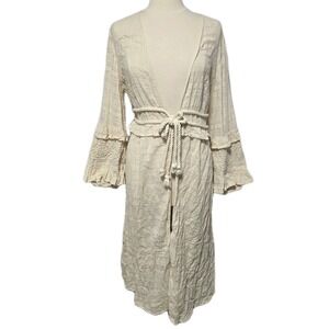 Peace Love World Gauze Lace Duster Beige Hippie Bohemian Festival Size Large